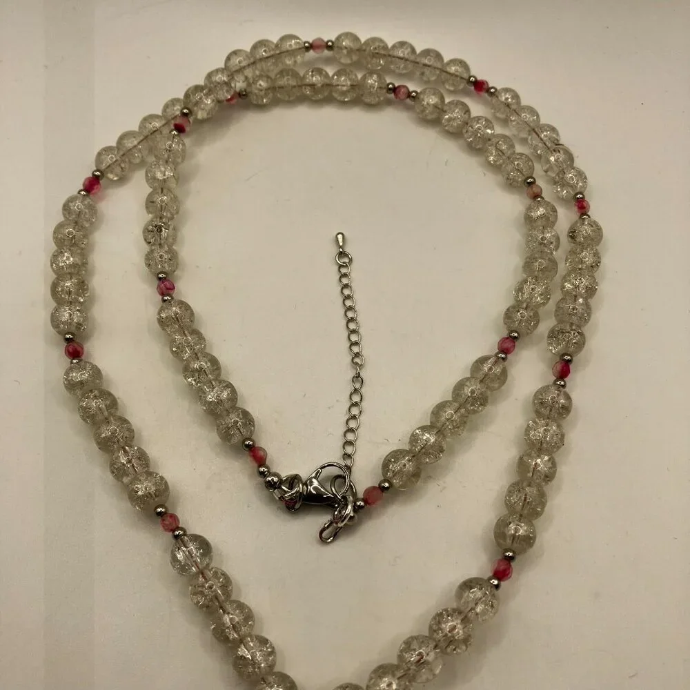 Agate Necklace Pink Raw Edge Gemstone Slice 3.5 inch + 32 in beaded necklace - Picture 12 of 14